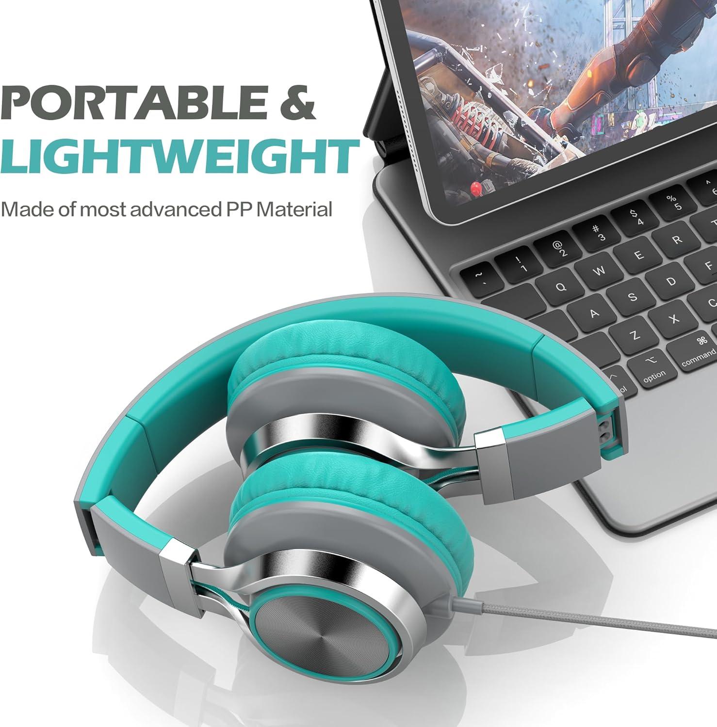 imageAILIHEN C8 Kids Headphones Wired USB C USBC Headphones with Microphone ampamp Volume Control Foldable Stereo Sound TangleFree Type C Cord Compatible with Cellphone Laptop PC Computer Grey MintGrey Mint