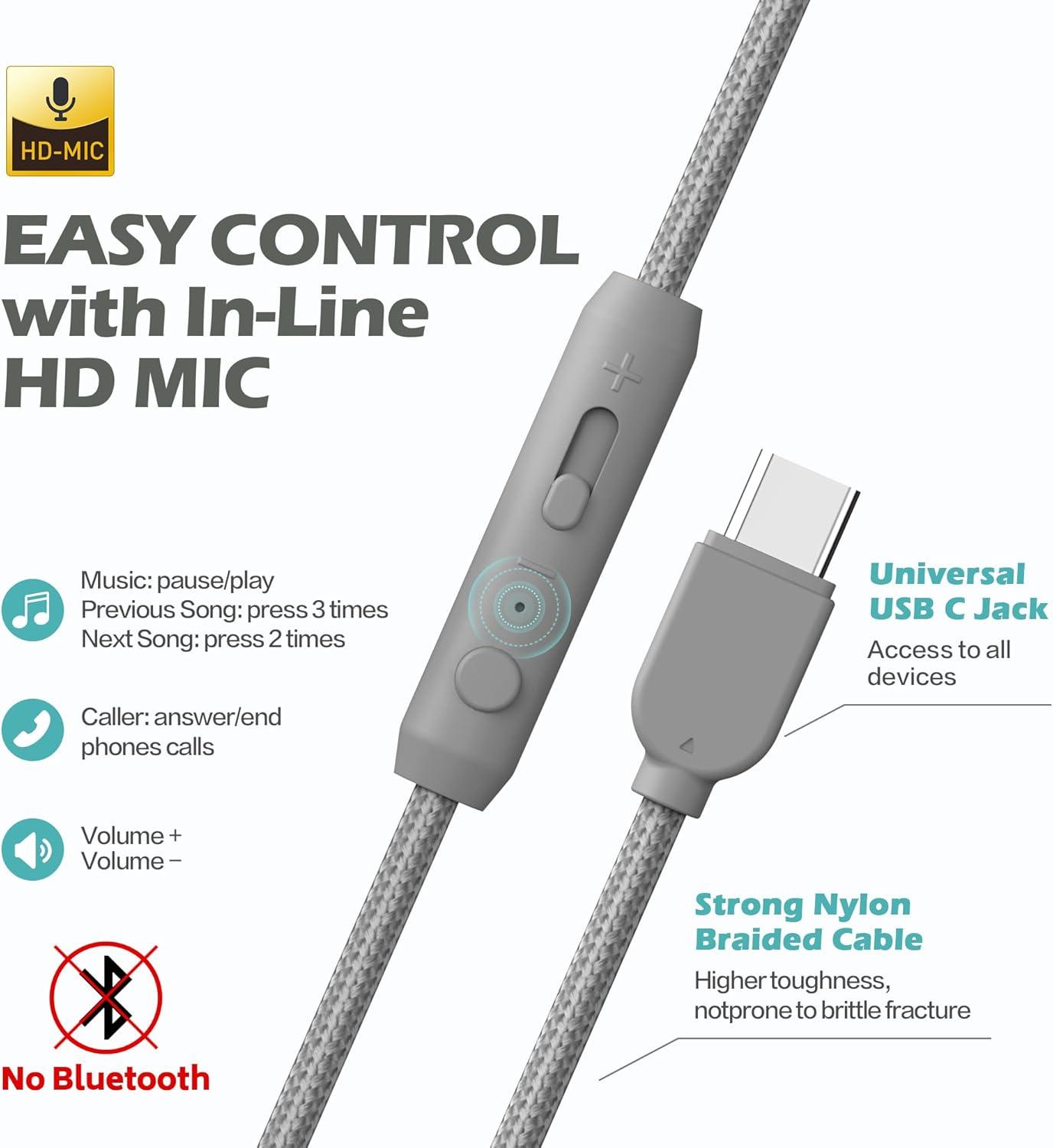 imageAILIHEN C8 Kids Headphones Wired USB C USBC Headphones with Microphone ampamp Volume Control Foldable Stereo Sound TangleFree Type C Cord Compatible with Cellphone Laptop PC Computer Grey MintGrey Mint