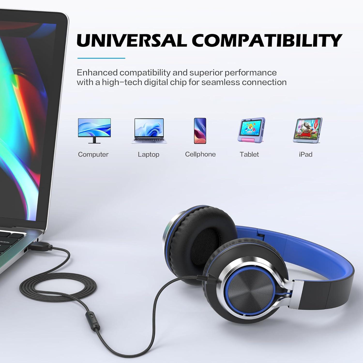 imageAILIHEN C8 Kids Headphones Wired USB C USBC Headphones with Microphone ampamp Volume Control Foldable Stereo Sound TangleFree Type C Cord Compatible with Cellphone Laptop PC Computer Grey MintBlack Blue