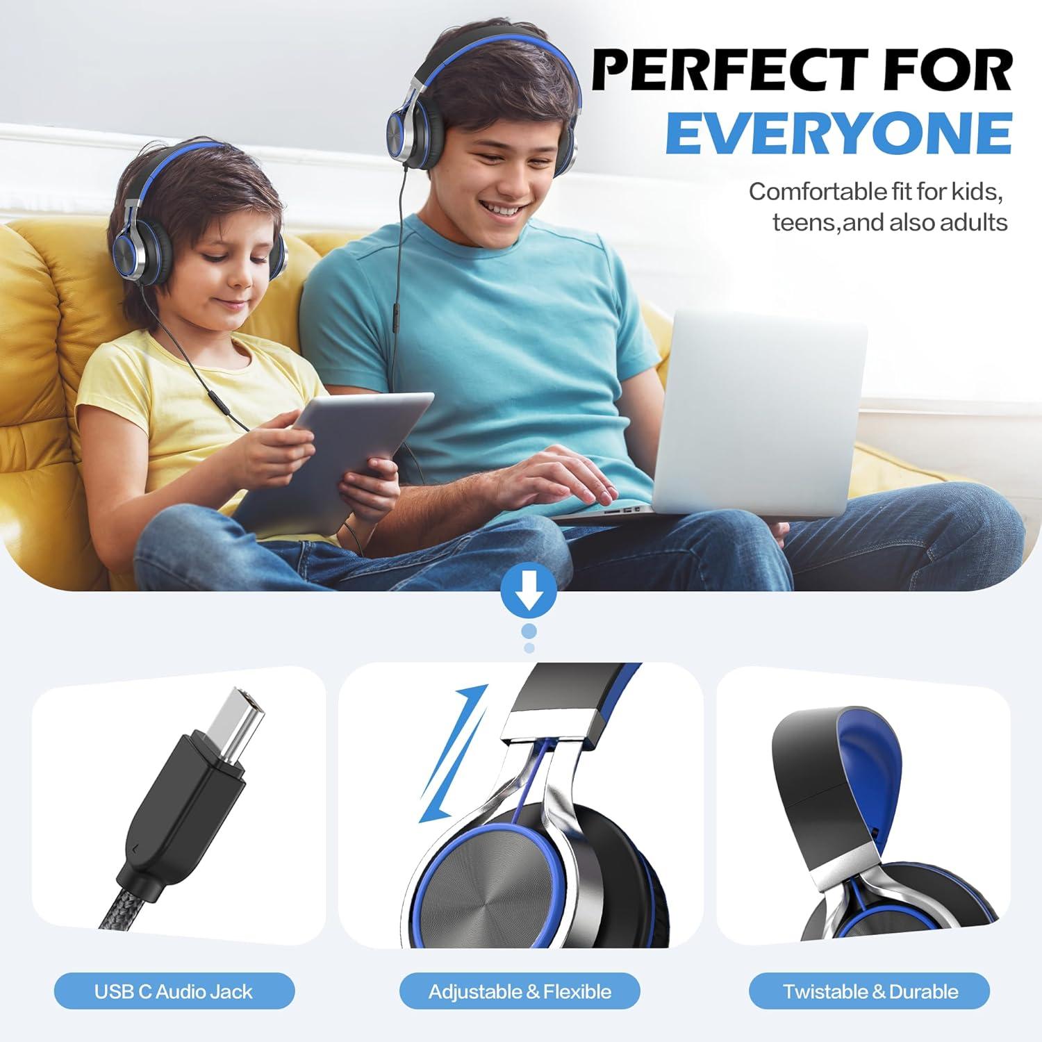imageAILIHEN C8 Kids Headphones Wired USB C USBC Headphones with Microphone ampamp Volume Control Foldable Stereo Sound TangleFree Type C Cord Compatible with Cellphone Laptop PC Computer Grey MintBlack Blue