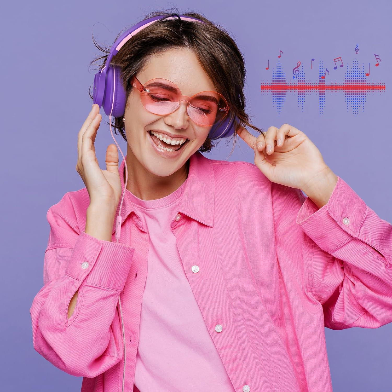 imageAILIHEN C8 USBC Headphones Wired  OnEar Corded Headset with Microphone ampamp Volume Control Foldable Stereo Sound TangleFree Type C Cord Compatible with Cellphone Laptop PC Computer Purple Pink