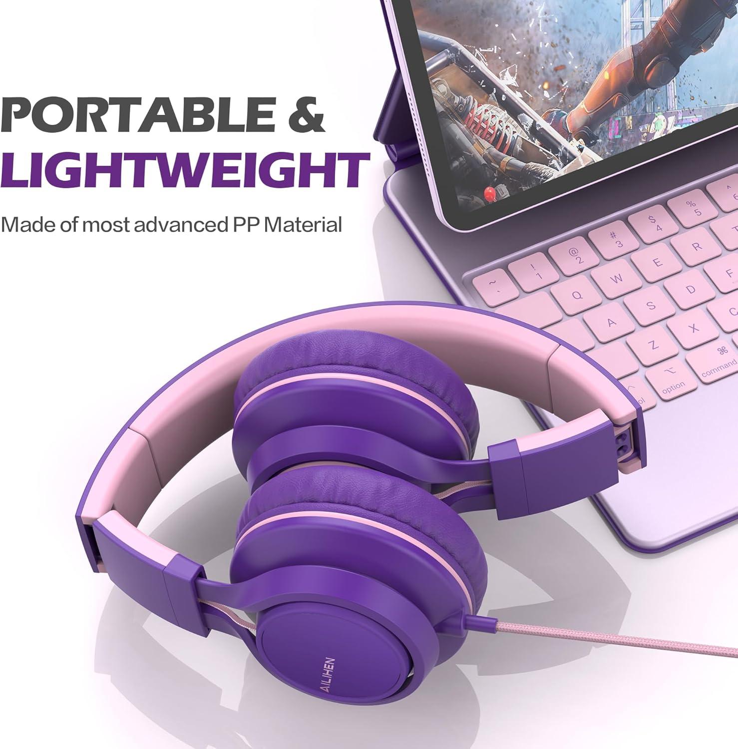 imageAILIHEN C8 USBC Headphones Wired  OnEar Corded Headset with Microphone ampamp Volume Control Foldable Stereo Sound TangleFree Type C Cord Compatible with Cellphone Laptop PC Computer Purple Pink