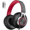 imageAILIHEN C90 Wired Headphones with Microphone Volume Control Noise Reduction Over Ear Headphones Wired 35mm Super Soft Corded Headphone for Cellphones Tablet and Chromebook GreyRed
