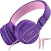 imageAILIHEN Kids Headphones I35 OnEar Headphones for School Safe Volume 93dB HD Mic Stereo Headphone for Kid Girls Boys Foldable 35mm Wired for Chromebook Laptop Computer Tablet BluePink Purple