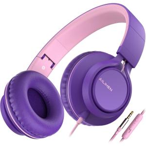 imageAILIHEN C8 Girls Headphones OnEar Headphones Wired with Microphone and Volume Control Foldable Corded Stereo 35mm Headset for Girls School Chromebook Laptop Computer PC Tablets Travel Rose GoldPurple Pink