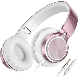 imageAILIHEN C8 Girls Headphones OnEar Headphones Wired with Microphone and Volume Control Foldable Corded Stereo 35mm Headset for Girls School Chromebook Laptop Computer PC Tablets Travel Rose GoldRose Gold