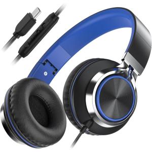 imageAILIHEN C8 Kids Headphones Wired USB C USBC Headphones with Microphone ampamp Volume Control Foldable Stereo Sound TangleFree Type C Cord Compatible with Cellphone Laptop PC Computer Grey MintBlack Blue