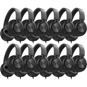 imageAILIHEN Headphones Wired 12Pack Bulk for School Students Kids K12 ClassroomAdjustable Foldable OverEar Headsets with Microphone HD Stereo Sound 35mm Jack for Chromebook Laptop BlackBlack