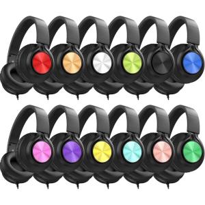 imageAILIHEN Headphones Wired 12Pack Bulk for School Students Kids K12 ClassroomAdjustable Foldable OverEar Headsets with Microphone HD Stereo Sound 35mm Jack for Chromebook Laptop BlackMulticolor