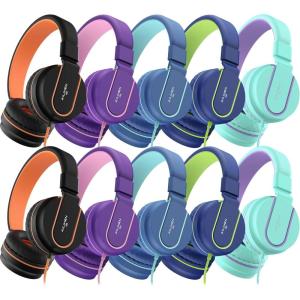 imageAILIHEN Kids Headphones Bulk 10Pack for K12 School Classroom OnEar Wired Headset with Microphone for Students Children with 93dB Volume Limited 35mm Jack for Chromebooks Tablets Laptop Computer10Pack
