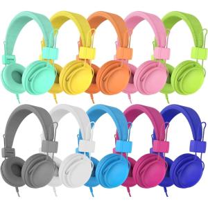 imageAILIHEN Kids Headphones Bulk 10Pack for School Classroom K12 OnEar Wired Headsets with Microphone ampamp 85dB Volume Limited ampamp Sharing 35mm Jack for Chromebook Computer Laptop MulticolorMulticolor