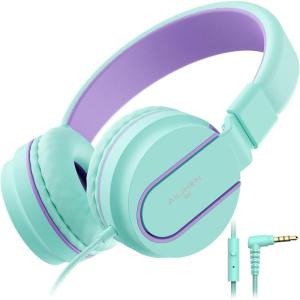imageAILIHEN Kids Headphones I35 OnEar Headphones for School Safe Volume 93dB HD Mic Stereo Headphone for Kid Girls Boys Foldable 35mm Wired for Chromebook Laptop Computer Tablet BlueBlue