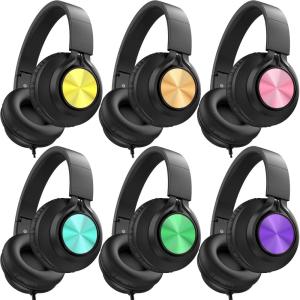 imageAILIHEN Kids Headphones Wired for School Bulk 6 Pack Headsets with Microphone for K12th Grade Classroom Students Teens 35mm Jack for Chromebook Computer Laptop Black6 Colorful