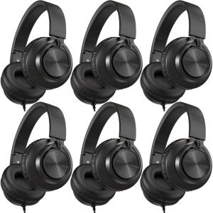 imageAILIHEN Kids Headphones Wired for School Bulk 6 Pack Headsets with Microphone for K12th Grade Classroom Students Teens 35mm Jack for Chromebook Computer Laptop BlackBlack