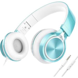 imageAILIHEN Kids Headphones for School Boys Headphones with Microphone for Chromebook Laptop Computer Smartphone 35mm Foldable Lightweight Headset for Teen Teenager VioletLime Green