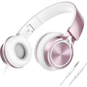 imageAILIHEN Kids Headphones for School Boys Headphones with Microphone for Chromebook Laptop Computer Smartphone 35mm Foldable Lightweight Headset for Teen Teenager VioletPink