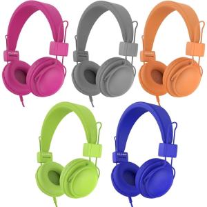 imageAILIHEN Kids Headphones Wired Bulk 5Pack for K12th Grade School amp Classroom with Microphone 85dB Volume Limit Shareable Foldable 35mm Jack for Chromebook Computer  Dark ColorDark Color