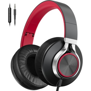 image:imageAILIHEN C90 Wired Headphones with Microphone Volume Control Noise Reduction Over Ear Headphones Wired 35mm Super Soft Corded Headphone for Cellphones Tablet and Chromebook Black Classic LRed